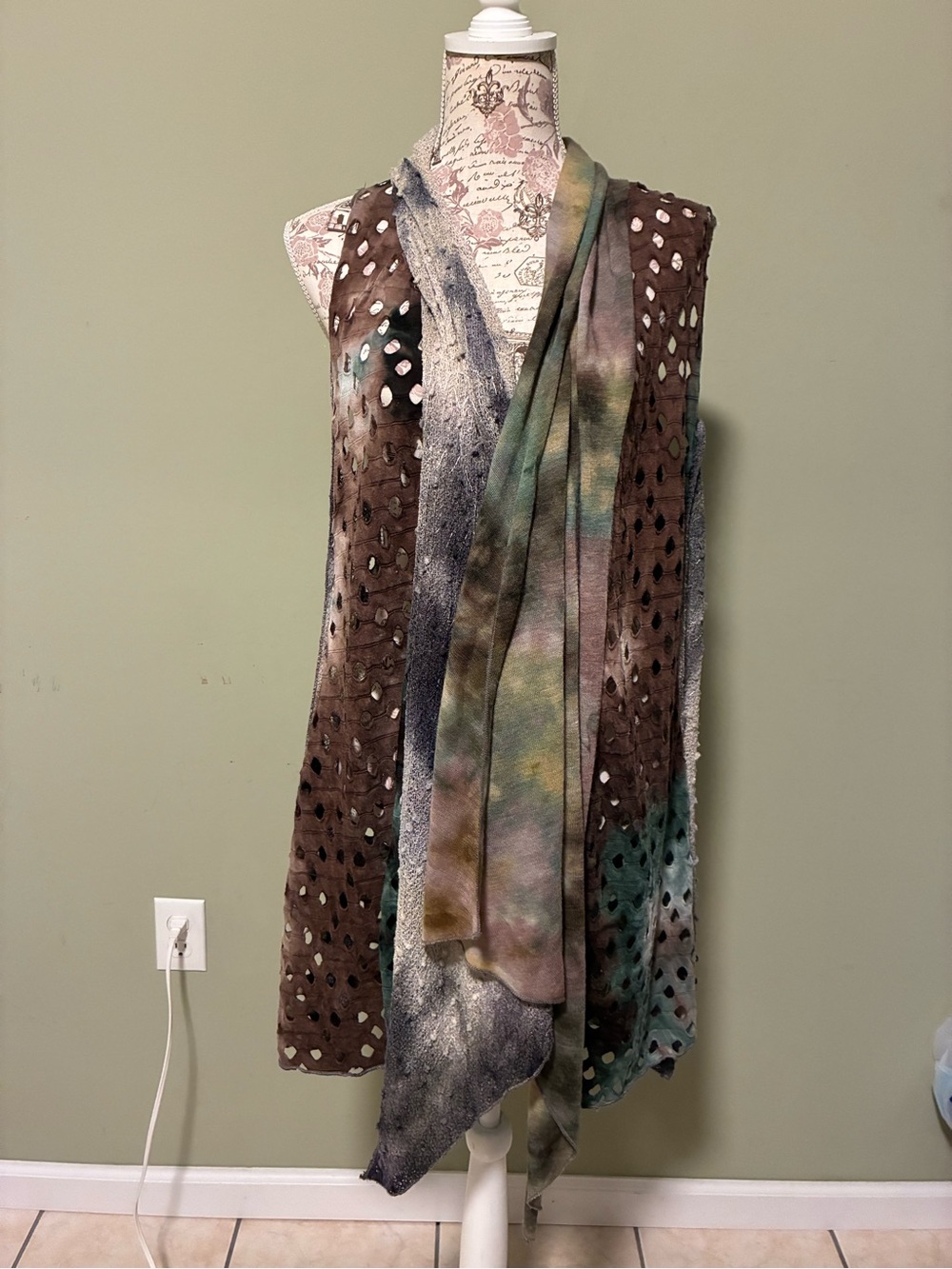 Adore Brown & Green Layered Openwork Vest